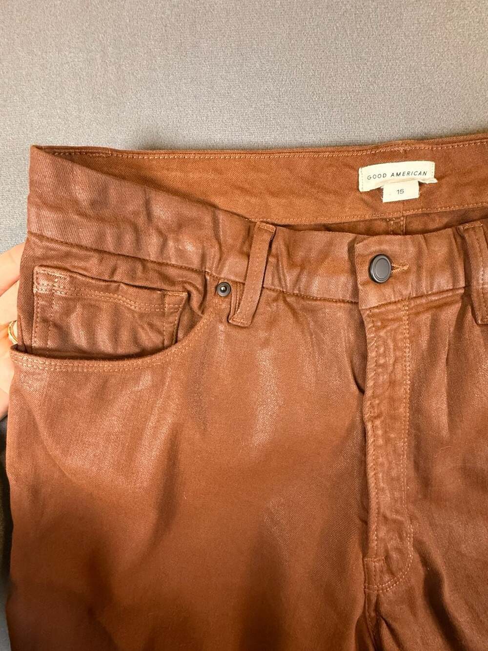 Good American Coated Brown Skinny Jeans Size 15